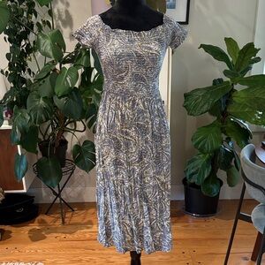 Old Navy Paisley Blue, Gold and White Midi Dress